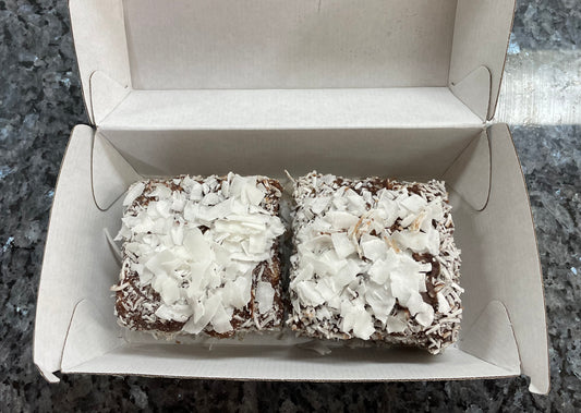 Lamington twins with pana cotta and raspberries